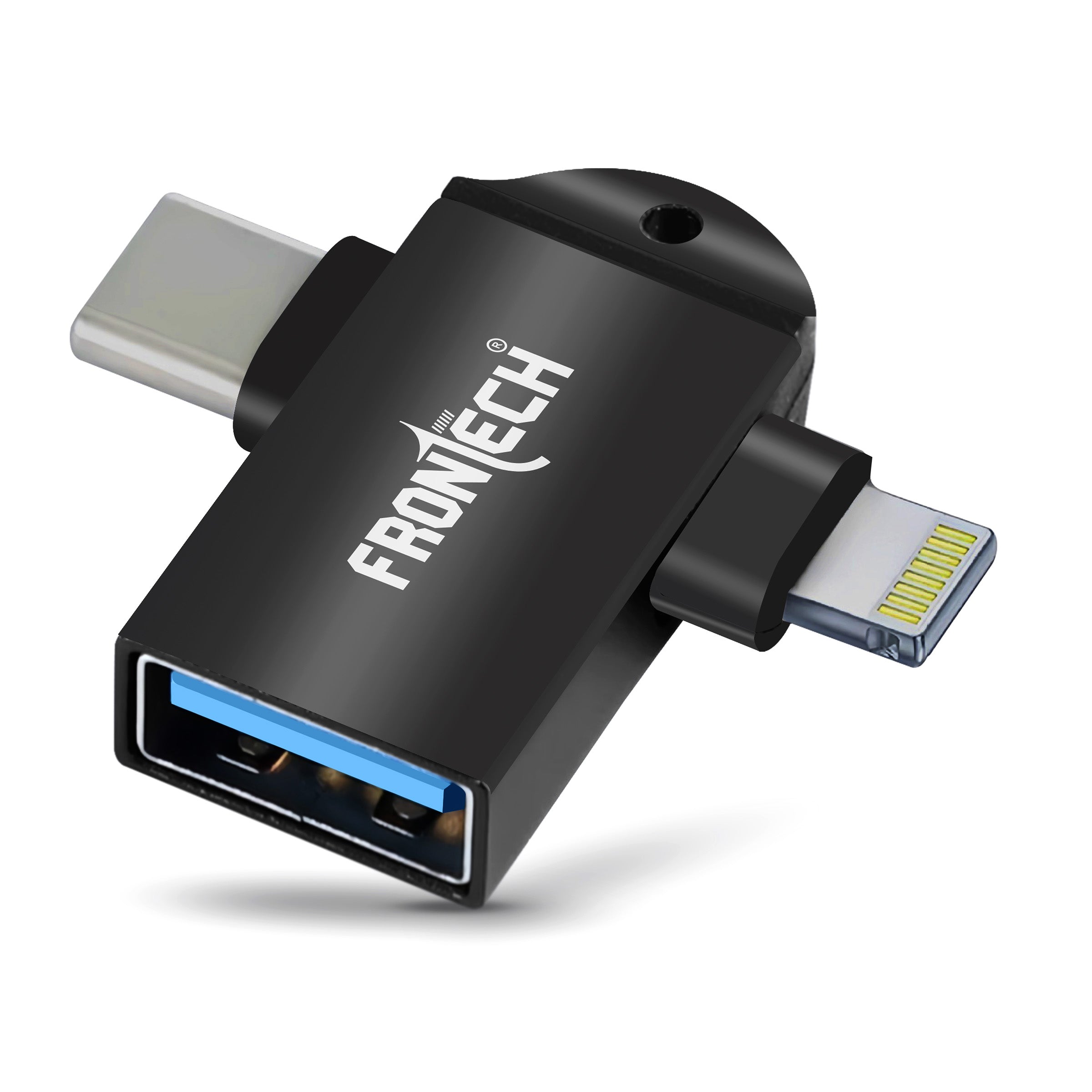 Frontech Dual Interface OTG Converter – USB to Type-C & 8-Pin Converter for Android & iOS (NC-0046). Frontech Dual Interface OTG Converter – USB to Type-C & 8-Pin Converter for Android & iOS (NC-0046).